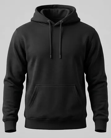 Zip-Up Hoodie, a plain black hoodie with a zip front